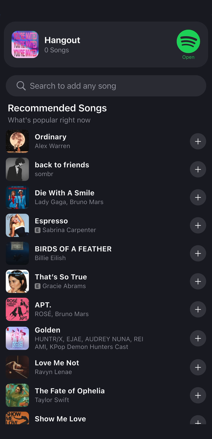 DoorList’s empty event playlist, with Spotify recommendations ready to add.