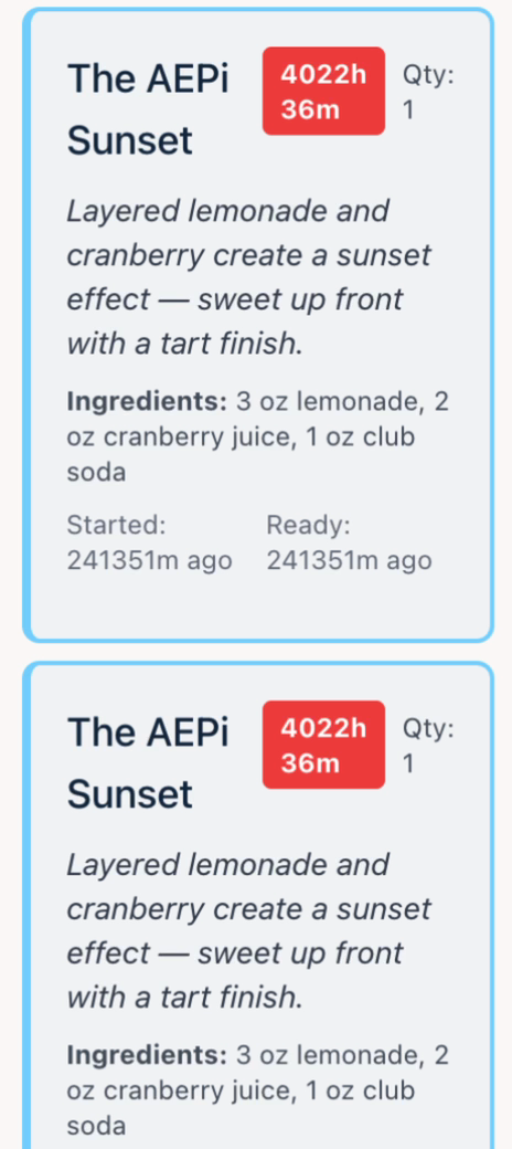 The Lion’s bar ticket for an AEPi Sunset, with ingredients and amounts. Timers in this archived recording are out of date.